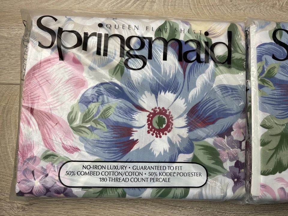 Springmaid Queen Sábana Plana Mágica Sinfonía Flores Polialgodón Lote de 2 Ropa de Cama Foto 2 de 4