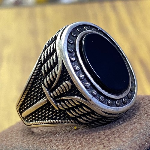 AAA Natural Onyx Stone 925 Sterling Silver new Handmade Luxury Men Ring All Size - Picture 4 of 7