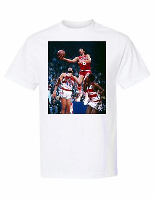 NBA Philadelphia 76ers Julius Erving Dr J Layup vs Bullet Printed T Shirt NWOT