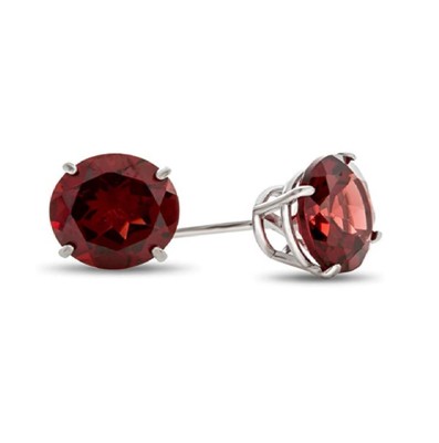 Solid 925 Sterling Silver 7MM Round Garnet Solitaire Women Love Stud Earrings