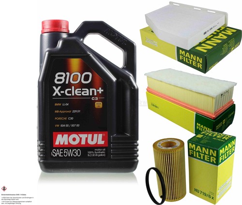 MANN-FILTER Inspektionspaket 5L Motul 8100 X-clean+ 5W-30 für VW Golf V 2.0 GTI