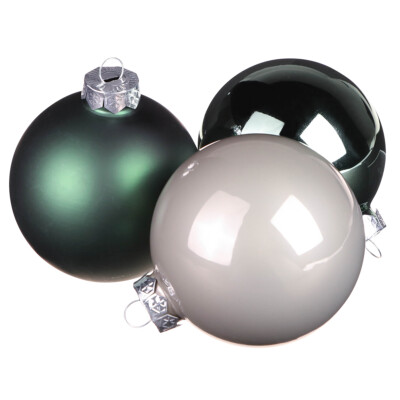 Weihnachtskugeln Grün Grau Glaskugeln Ø6cm 24 St   Christbaumschmuck Set für
