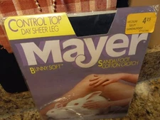 Mayer Pantyhose Control Top Sheer Leg Sandalfoot Cot-Crotch Med Navy 100% Nylon
