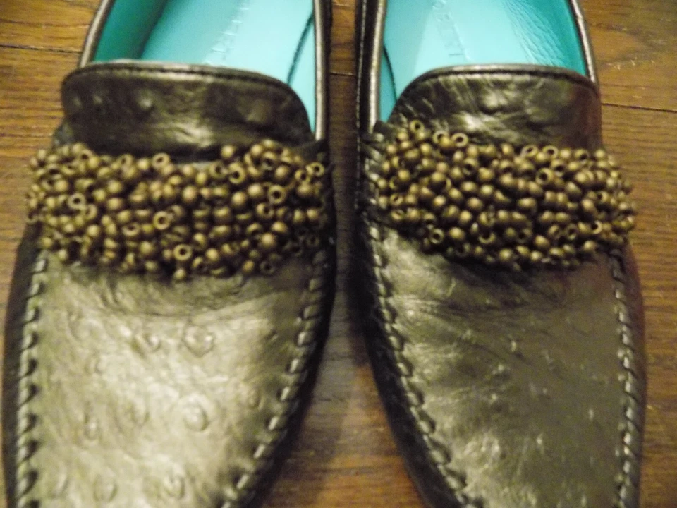 Мокасины ROBERT ZUR вышитые бисером бронзовые страусиная кожа размер 6,5 M стильные - Изображение 3 из 4