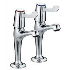 PAIR OF CHROME LEVER TYPE KITCHEN SINK PILLAR TAPS PAIR EASY USE SET