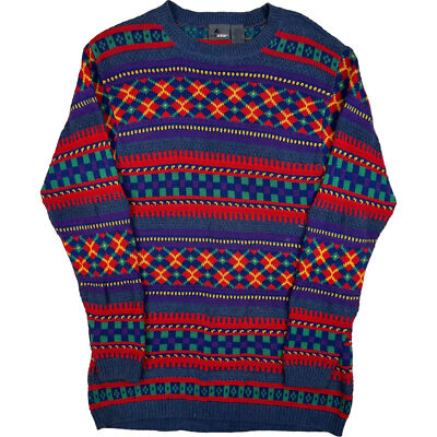 Vintage 90er Lizwear gemusterter Pullover mit Zopfmuster Coogi Style bunt