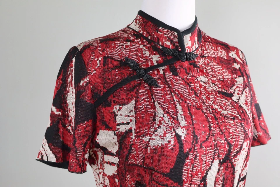 Vestido MING WANG $285 Floral Jacquard Elástico Tejido Inspirado en Asia Talla Mediana Foto 3 de 4