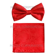 New men's pre-tied bowtie set paisley polyester bridal formal wedding prom Red