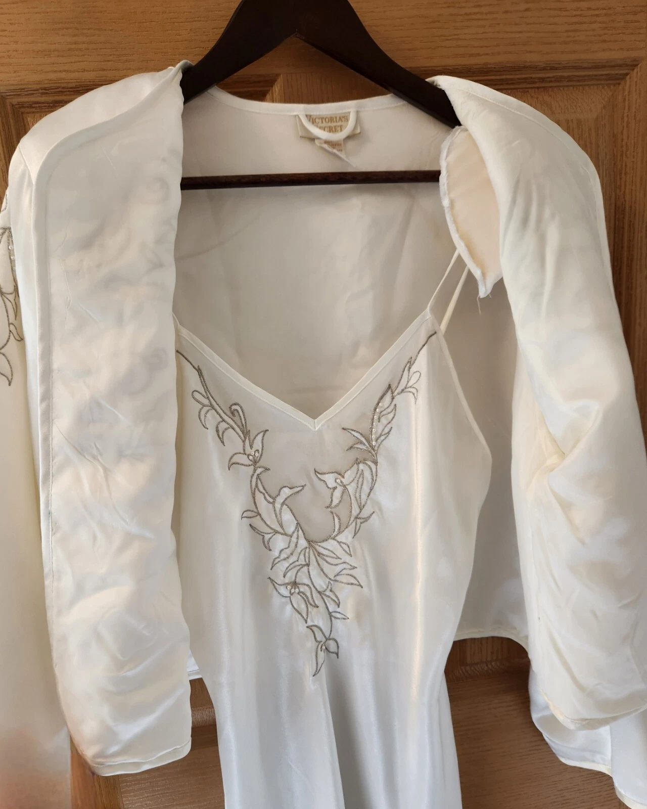 UNDERCOVER Camicia da notte vintage VICTORIA'S SECRET M etichetta oro "raso" ricamata con giacca