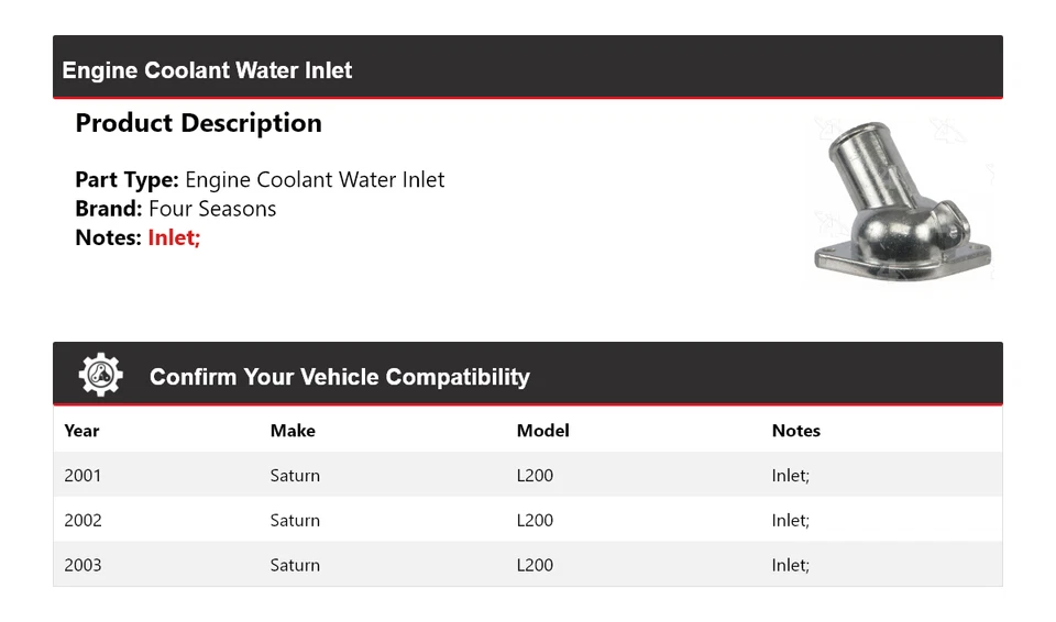 For 2001-2003 Saturn L200 Engine Coolant Water Inlet 4 Seasons 2002 - Image 2 of 4