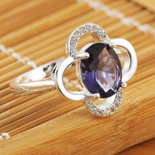 925 Sterling Silver Amethyst White Topaz Wedding Engagement Ring Size 8
