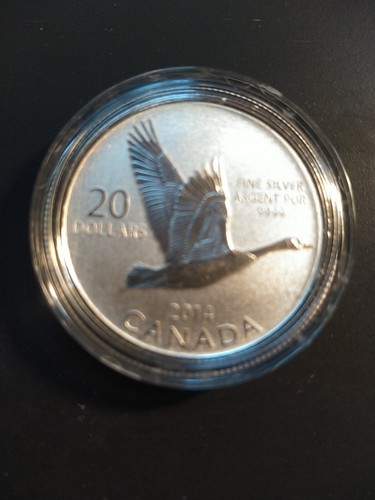 2014 Canada Canadian Goose $20 Argent .999 Fine Silver 1/4OZ Commemorative Coin