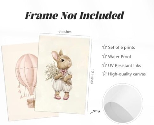 Pink Nursery Wall Art Baby Girl Canvas Wall Decor Vintage Poster Bunny Flower Wa
