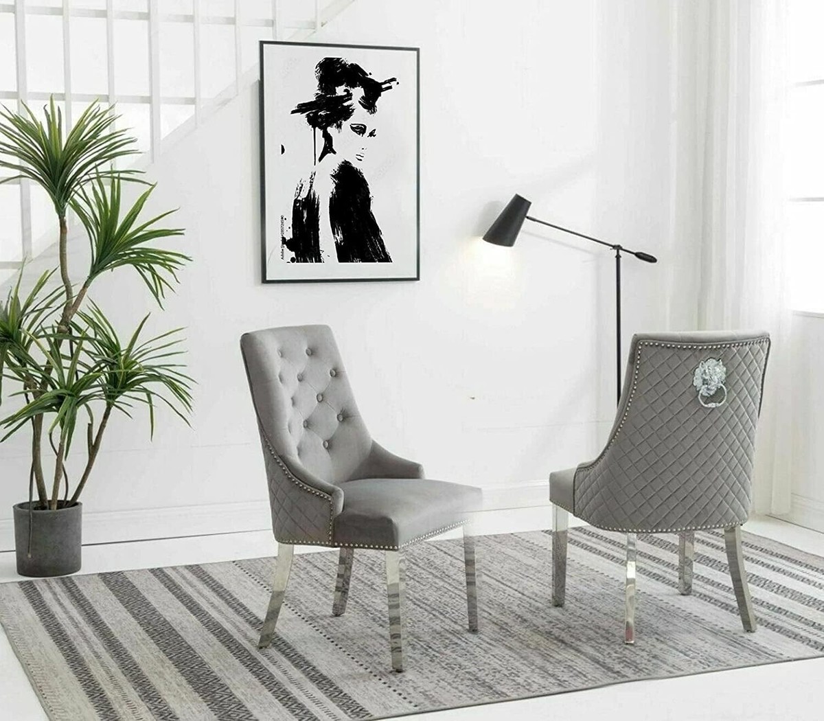 Lion Knocker Tall Grey Dining Chairs Chelsea Lion Knocker Dining