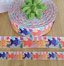 7/8  1.5" 1 YD Tropical Grosgrain Ribbon Starfish Ocean Beach Scales Fish