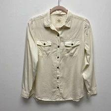 Marine Layer Womens Ivory Long Sleeve Cheyenne Tencel Button Up Utility Shirt M