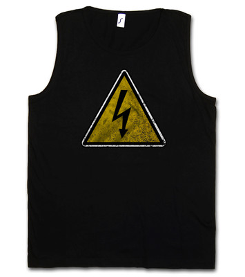 CAUTION HIGH VOLTAGE VINTAGE LOGO SIGN TANK TOP T-SHIRT Hochspannung AC/DC Flash