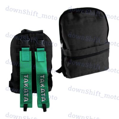 Large JDM Black BRIDE RACING BACKPACK GREEN TK RACING HARNESS SHOULDER STRAPS