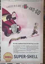Large 1937 newspaper ad for Shell gas - Stop n' Go, Wm. Steig illustration