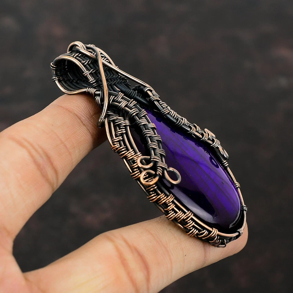 Purple Fire Labradorite Wire Wrapped Pendant Handcrafted Copper Dailywear 3.07" - Image 3 of 4