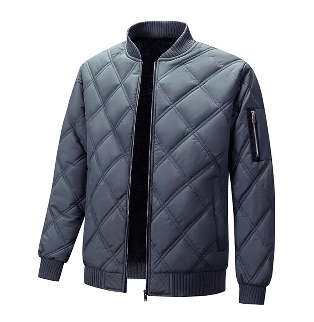 Men's Warm Winter Stand Collar Cotton Fleeced Jacket Thermal Casual Zipper Coat