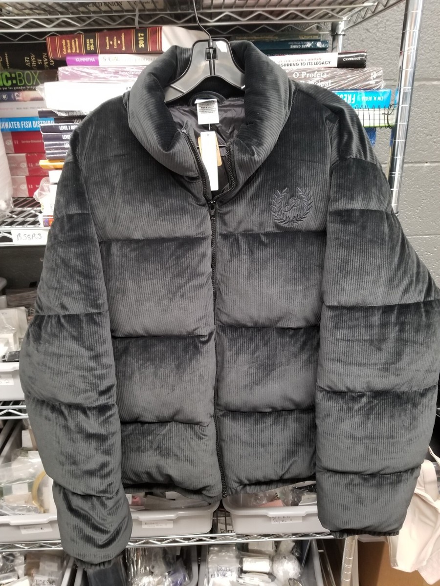 PINK 26759225 Rib Velour Crop Puffer Jacket Sz XL Black 3XZR