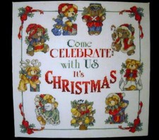 Vintage Needlepoint Christmas Canvas - Come Celebrate With Us It's Christmas