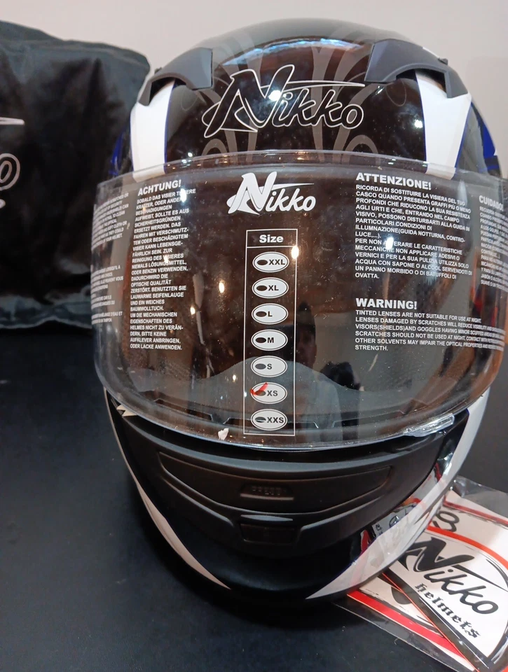 Nikko N-916 белый/синий полное лицо маска мотоциклетный шлем взрослый размер XS новый - Изображение 3 из 4