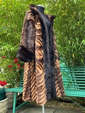 Full Length Reversible Brown Satin Mink Fur & Lapin Fur Coat L / Xl