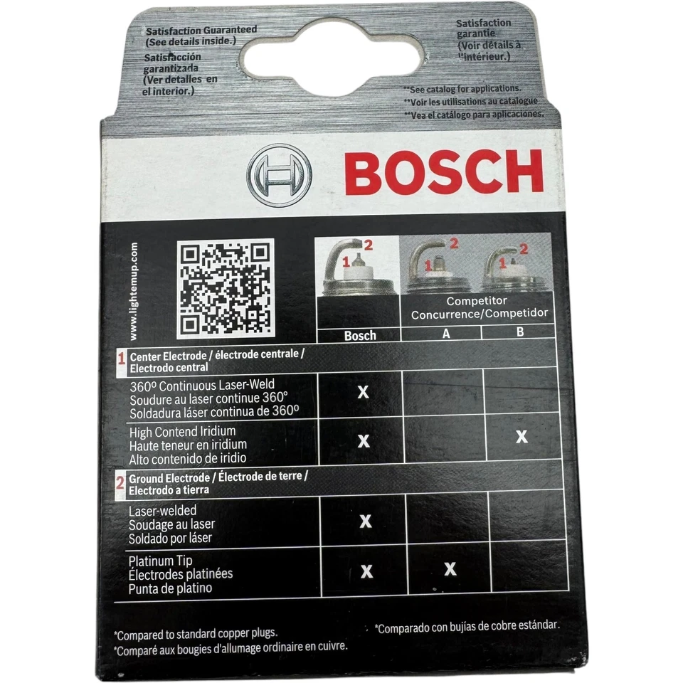 Свеча зажигания оригинальная тонкая проволока двойной иридий Bosch 9612 подходит для CADILLAC CIMARRO - 4 шт. в упаковке - Изображение 3 из 4