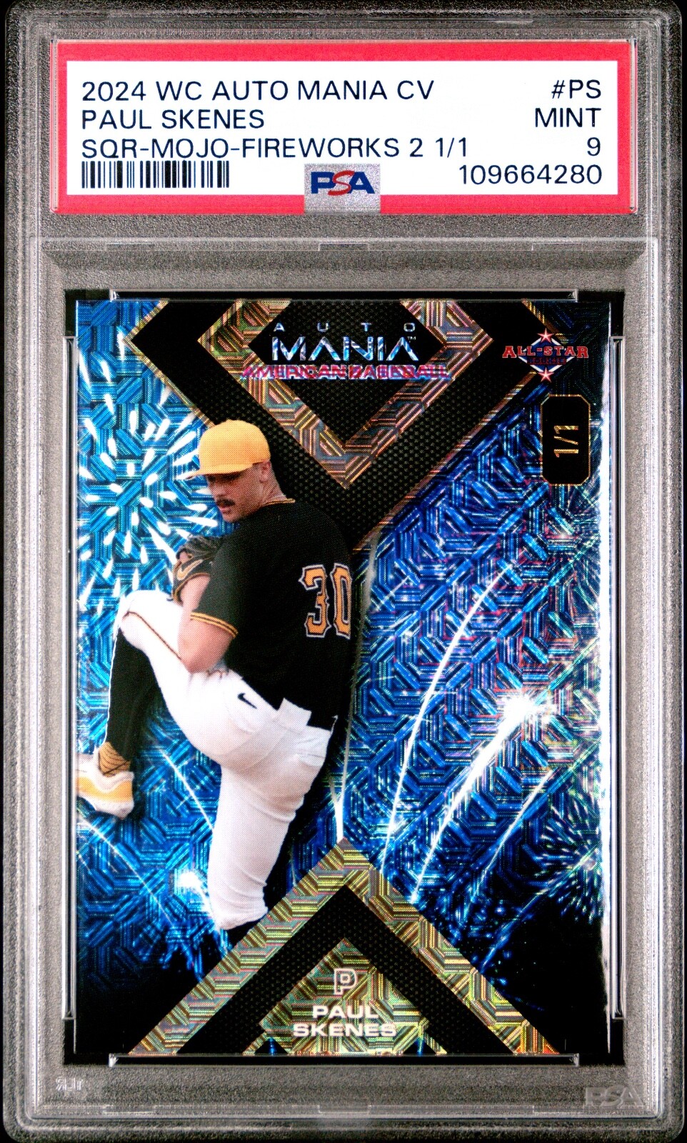 2024 Wild Card 1/1 PAUL SKENES Rookie #PS Square Mojo Fireworks PSA 9