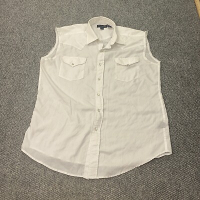 Panhandle Slim Western Shirt Mens Size 17-34 White Pearl Snap Sleeveless 