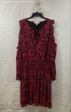 Michael Kors Women's Red Black Floral Cold Shoulder Smocked Waist Dress Sz 2X