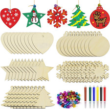 50PCS DIY Wooden Christmas Ornaments, Unfinished Wood Ornaments Crafts for Holid