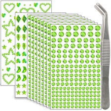NIACONN Green Face Gems Self-Adhesive Jewels Rhinestones Sticker Small,