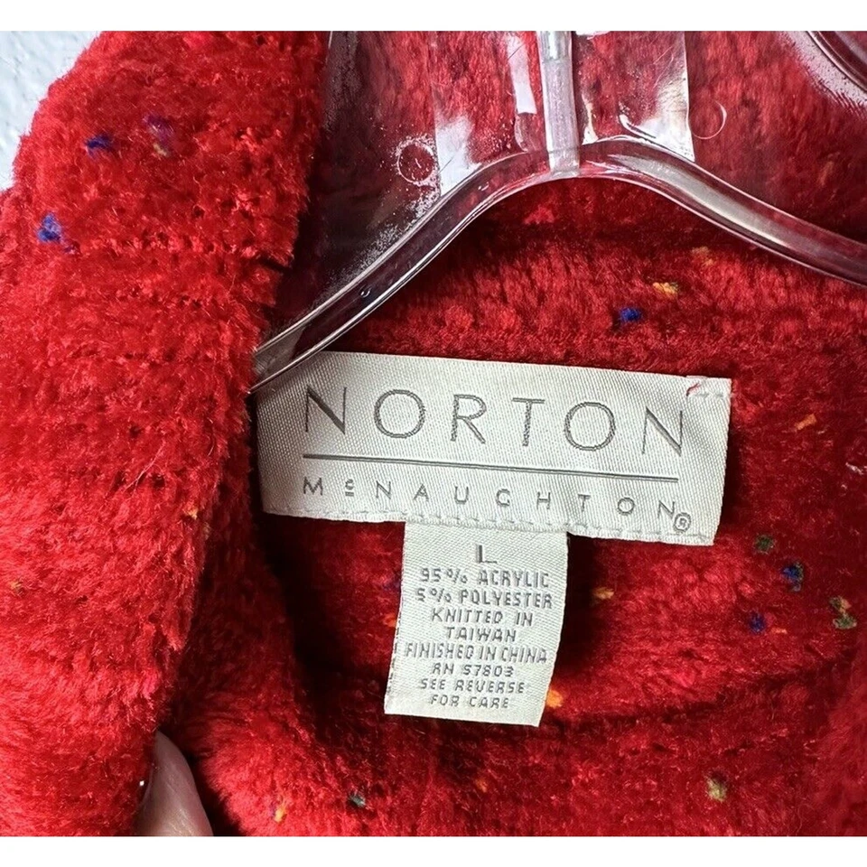 Suéter feminino vintage Norton McNaughton confete vermelho gola alta elástico grande - Imagem 4 de 4