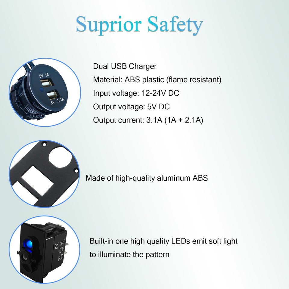 4 Gang Rocker Switch Box 12V SPST ON Off Switch 5V Dual USB Charger ...