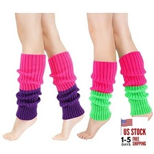 2 Pairs Leg Warmers for Women 80s Ribbed Knit Leg Warmer Pack for Rose Red