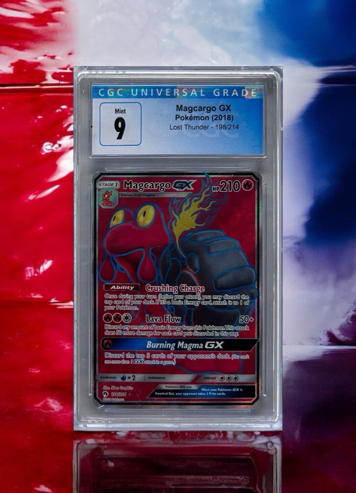 Pokemon Cards: Lost Thunder Ultra Rare Full Art: Magcargo GX 198/214 CGC 9