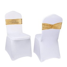 Eternal Beauty Set of 10 Sequin Chair Bows Sashes Gold Chair Sashes for Weddi...