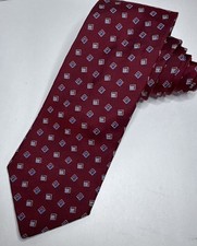 Brooks Brothers Burgundy Blue White Geometric Woven in Italy Silk Made in USA