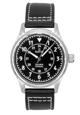 Ratio Skysurfer Pilot Black Sunray Dial Leather Automatic RTS314 200M Herrenuhr
