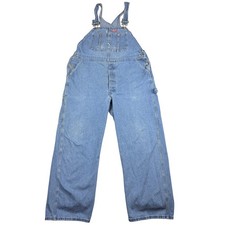 VTG Dickies Denim Bib Overalls Men Fit 40x29.5 Blue Button Fly Carpenter 90s USA
