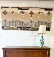 Vintage 70s Printed Textile Panoramic Forest Trees Art Wall Hanging