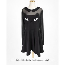 Dolls Kill X Emily the Strange She?s a Mystery Dress Cat Mesh Sleeves NWT 2X