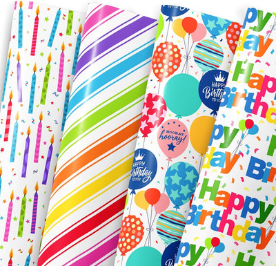Birthday Wrapping Paper Sheet - 12 Sheets Folded Flat Gift Wrap with  Happy Birt