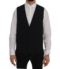 Dolce&Gabbana Men Black Dress Vest Wool Blend Lined Formal Waistcoat Sz IT 52 XL