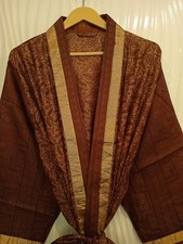 Robe longue kimono en soie pure marron et dorée kimono en soie fille femme...