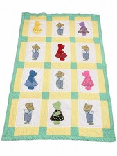 Vintage Handmade Sunbonnet Sue Baby Quilt Throw Blanket 55x39 Patchwork Cottage