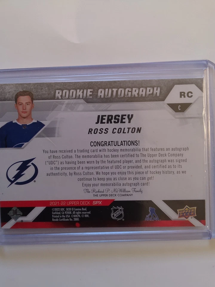 2022 UD SPX#RC ROSS COLTON ROOKIE AUTO PATCH 28/375 - Image 2 of 2